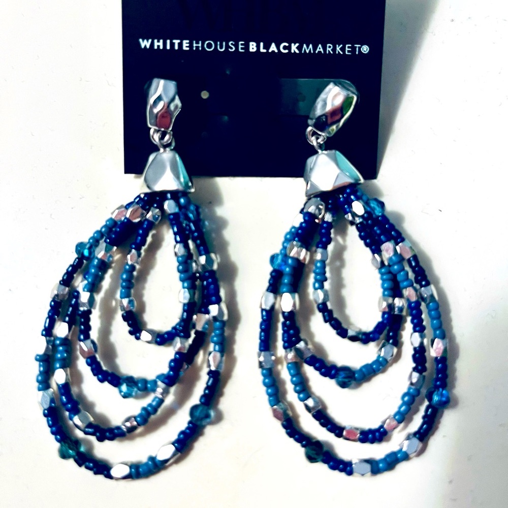 White House Black Market Pretty Blingy Blue & Silver Dangle Earrings-New